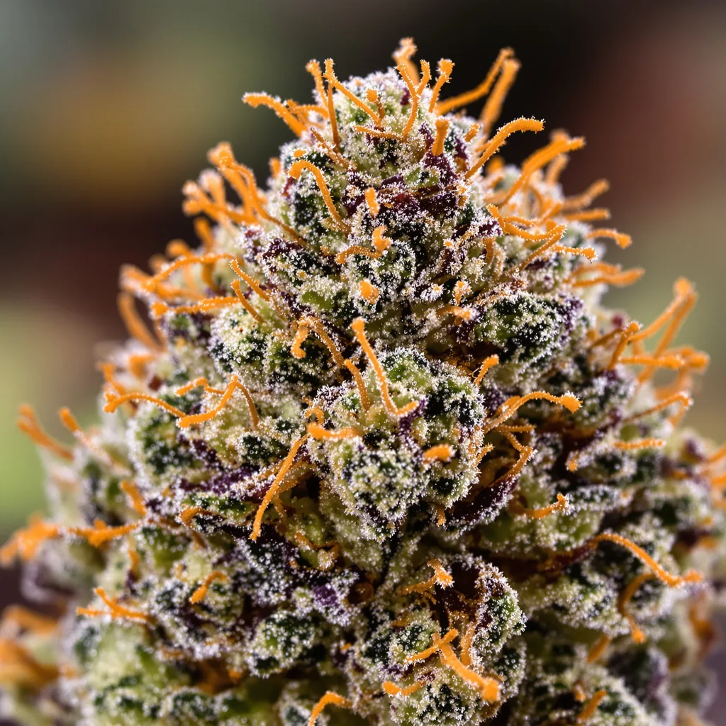 Tangerine Dream cannabis bud close-up showing dense purple-tinged calyxes