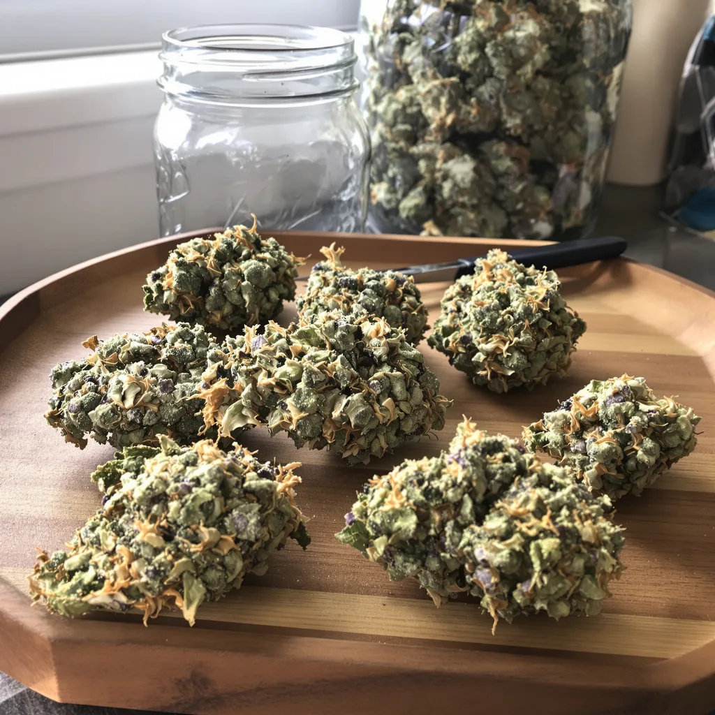 Tangerine 40% indica / 60% sativa flower with visible trichomes