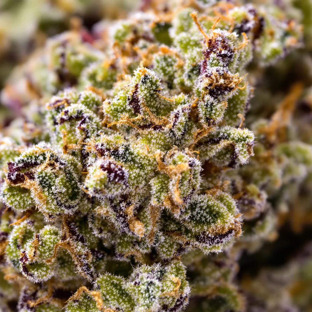 Tangerine cannabis bud close-up showing open-bud structure with orange pistils