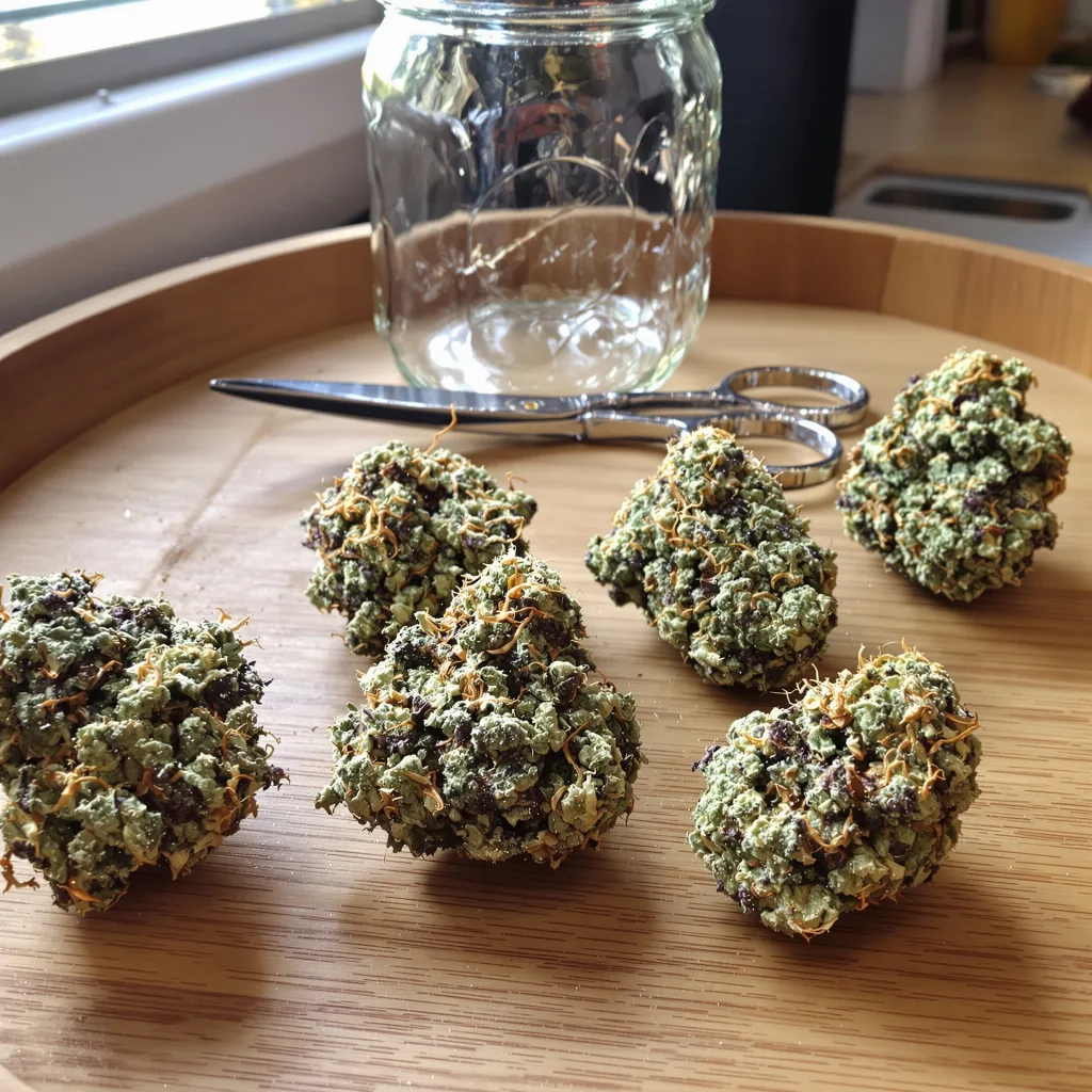Tangerine Haze 40% indica / 60% sativa flower with visible trichomes