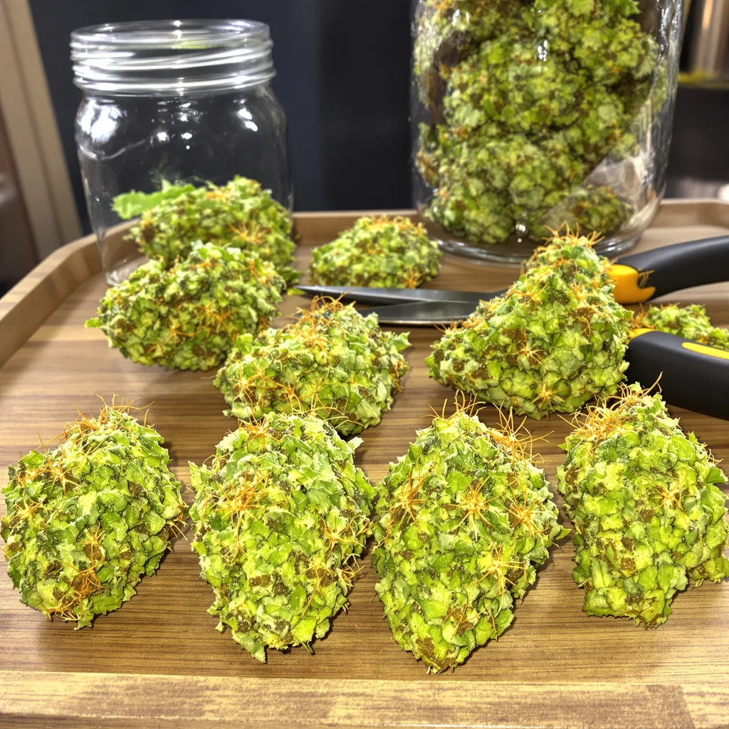 Tangie 18% indica / 82% sativa flower with visible trichomes
