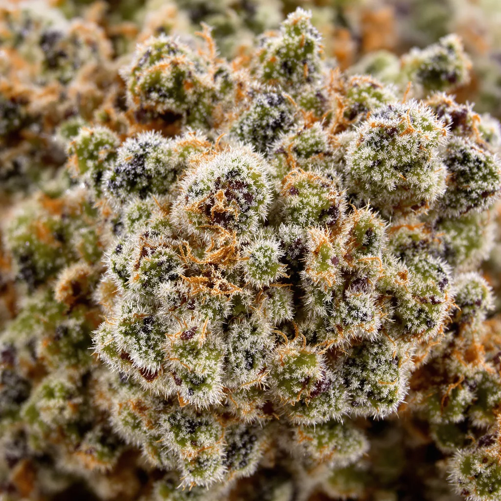 Tango cannabis bud close-up showing balanced bud structure with frosted trichomes