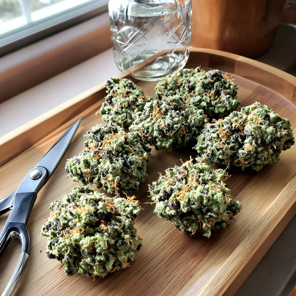 Tembo Kush 46% indica / 54% sativa flower with visible trichomes