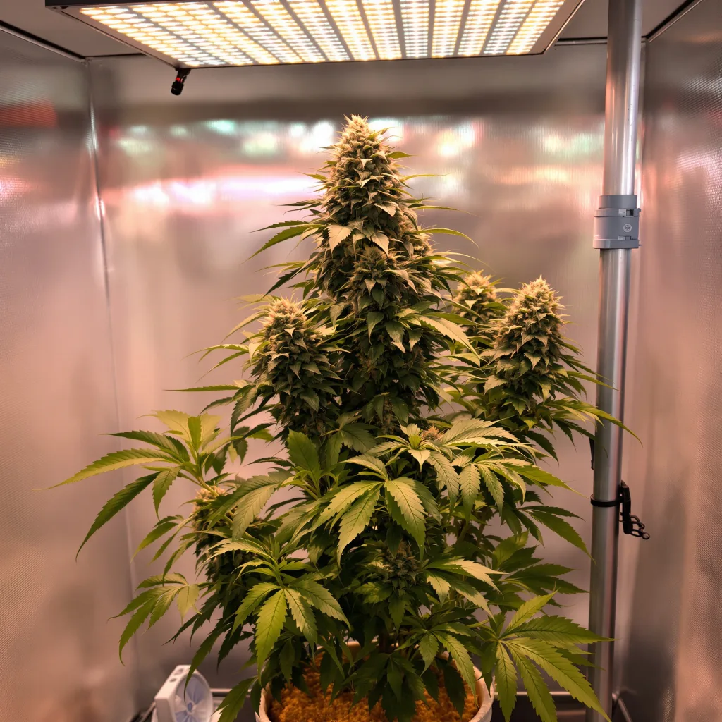 Terminator OG 70% indica / 30% sativa flower with visible trichomes