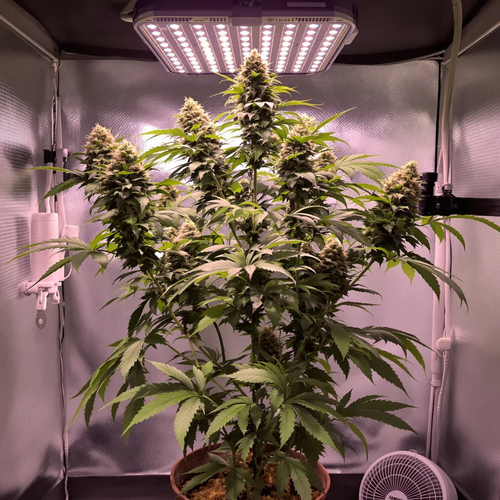 THC Bomb 60% indica / 40% sativa flower with visible trichomes