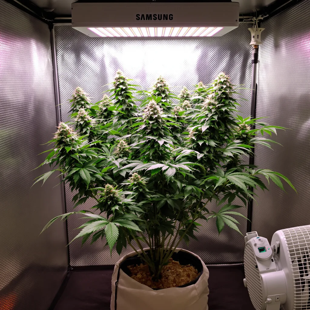 The Big Stink 85% indica / 15% sativa flower with visible trichomes