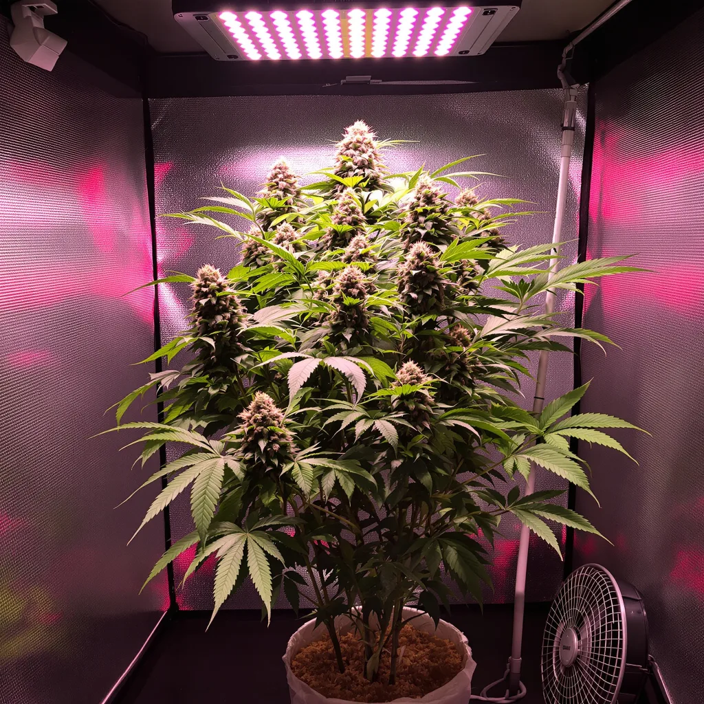 The White 80% indica / 20% sativa flower with visible trichomes