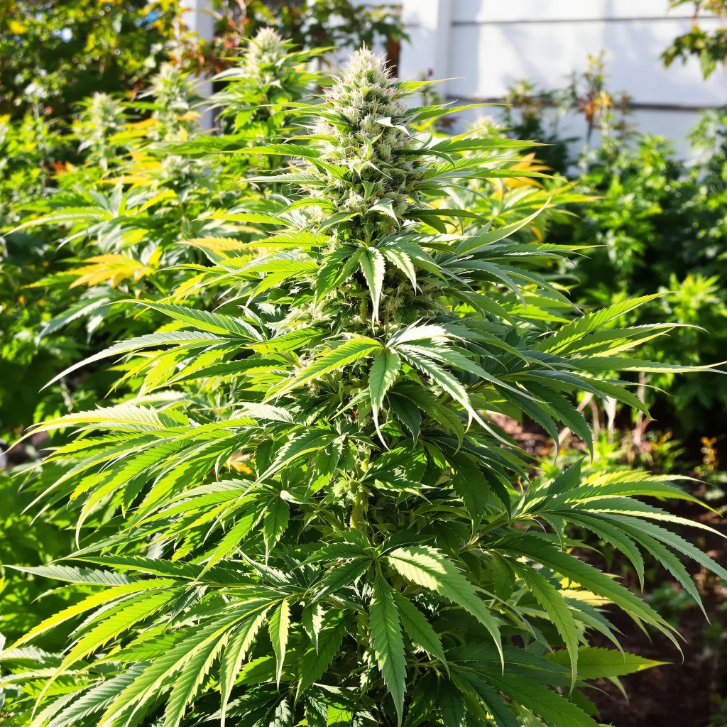 The White 80% indica / 20% sativa flower with visible trichomes
