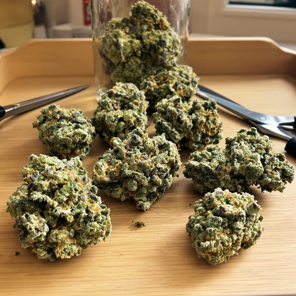 Thin Mint GSC 50% indica / 40% sativa flower with visible trichomes