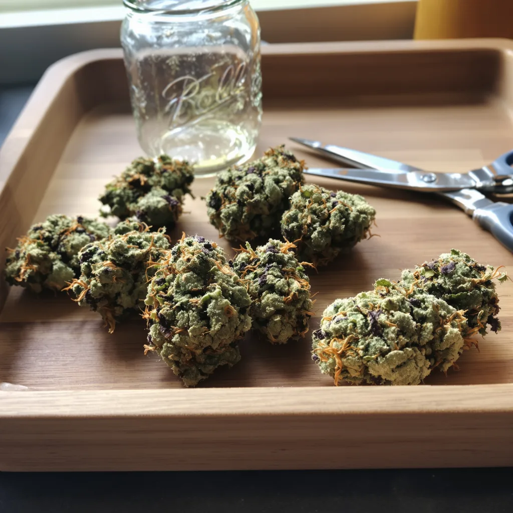 Trainwreck 40% indica / 60% sativa flower with visible trichomes