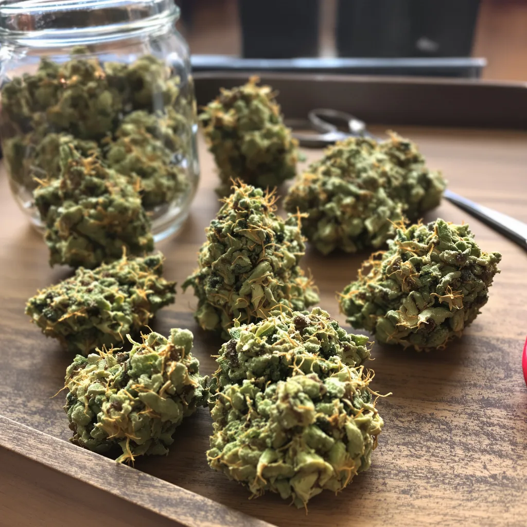 Trinity 25% indica / 75% sativa flower with visible trichomes