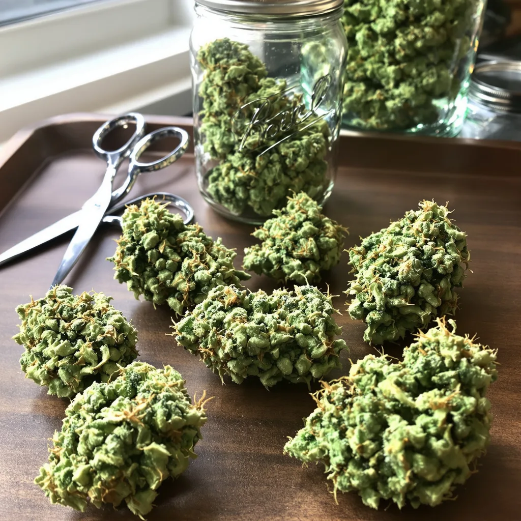 Tutankhamon 12% indica / 88% sativa flower with visible trichomes