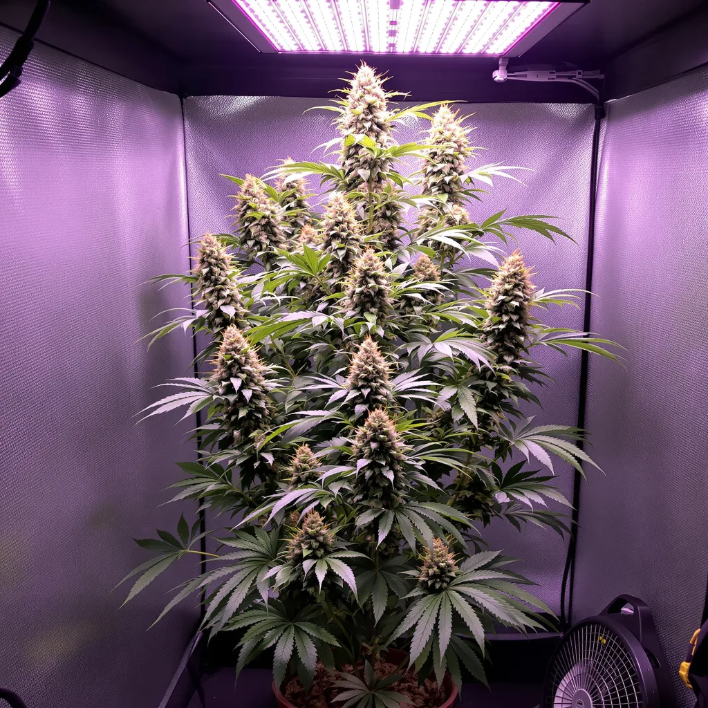 Tutankhamon 12% indica / 88% sativa flower with visible trichomes
