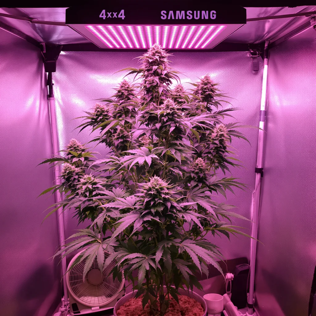 Tutti Frutti 44% indica / 56% sativa flower with visible trichomes