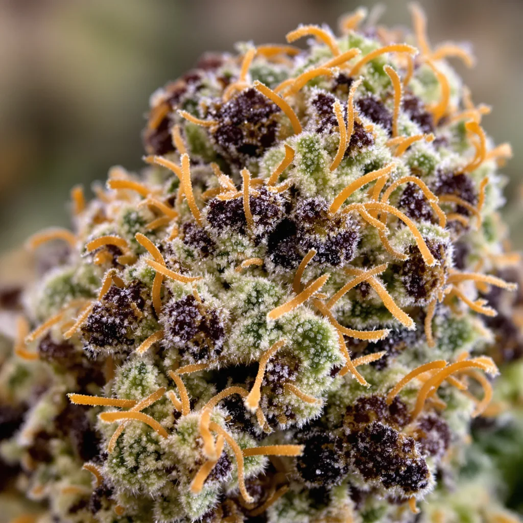 Tyson cannabis bud close-up showing dense purple-tinged calyxes