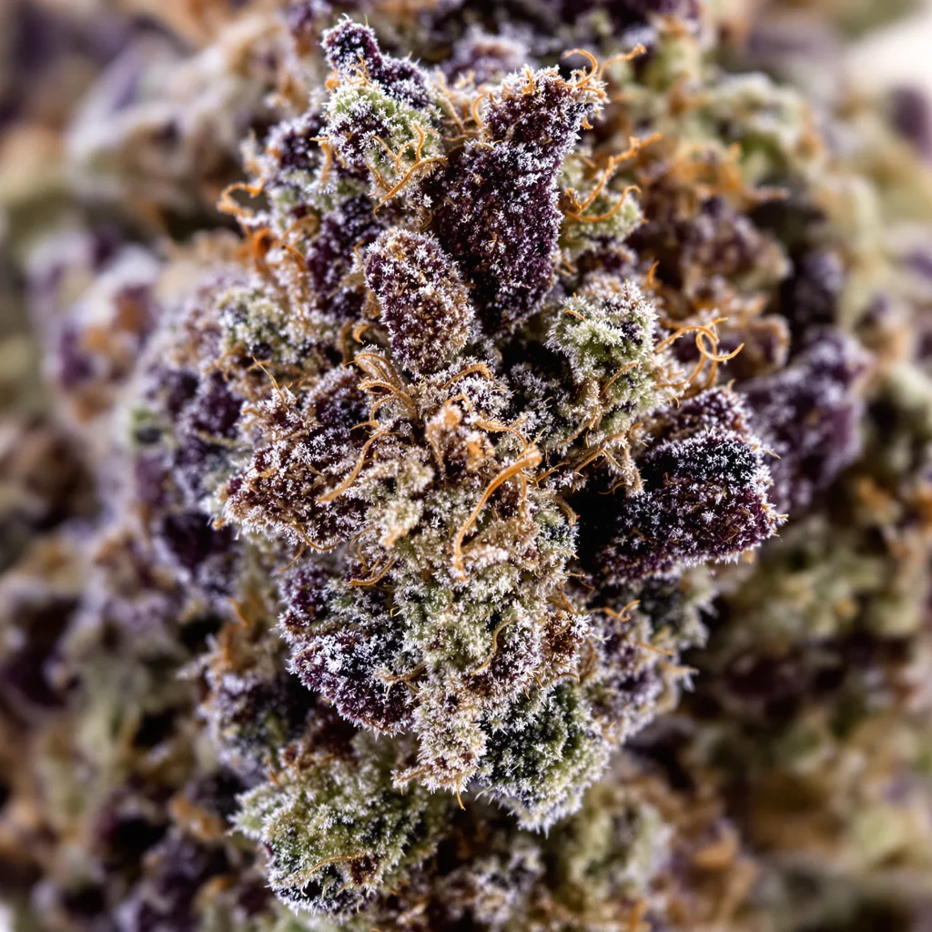Tyson cannabis bud close-up showing dense purple-tinged calyxes
