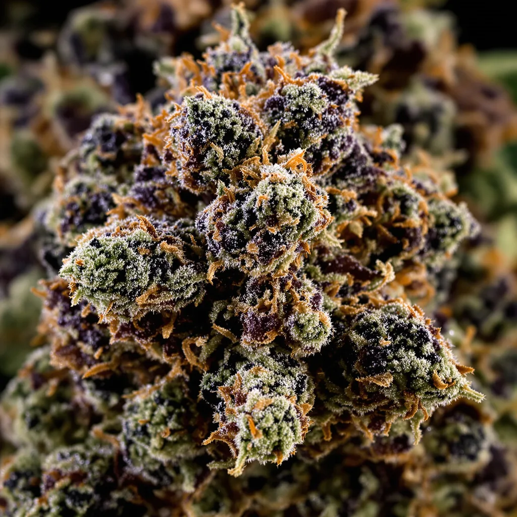 U2 Kush cannabis bud close-up showing dense purple-tinged calyxes