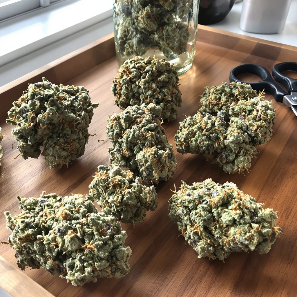 UK Cheese 40% indica / 50% sativa flower with visible trichomes