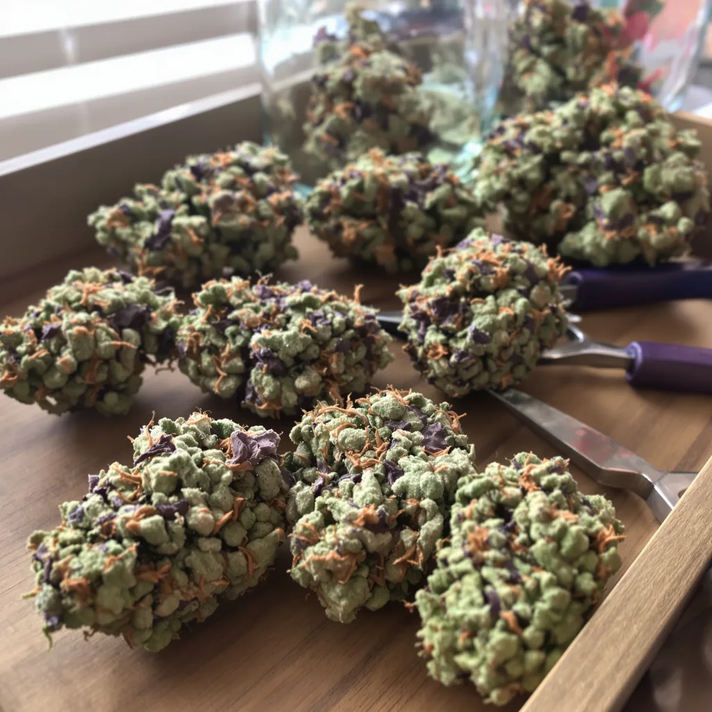 Venus OG 57% indica / 43% sativa flower with visible trichomes