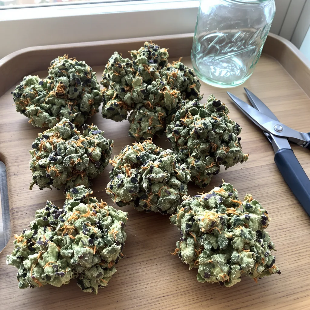 Venus OG 57% indica / 43% sativa flower with visible trichomes