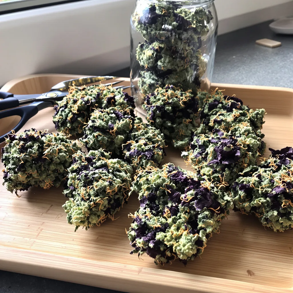 Warlock 74% indica / 26% sativa flower with visible trichomes