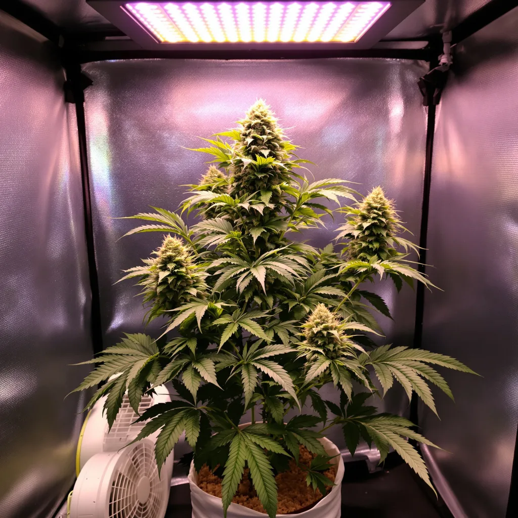 Warlock 74% indica / 26% sativa flower with visible trichomes
