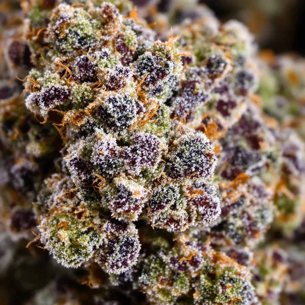Watermelon cannabis bud close-up showing dense purple-tinged calyxes