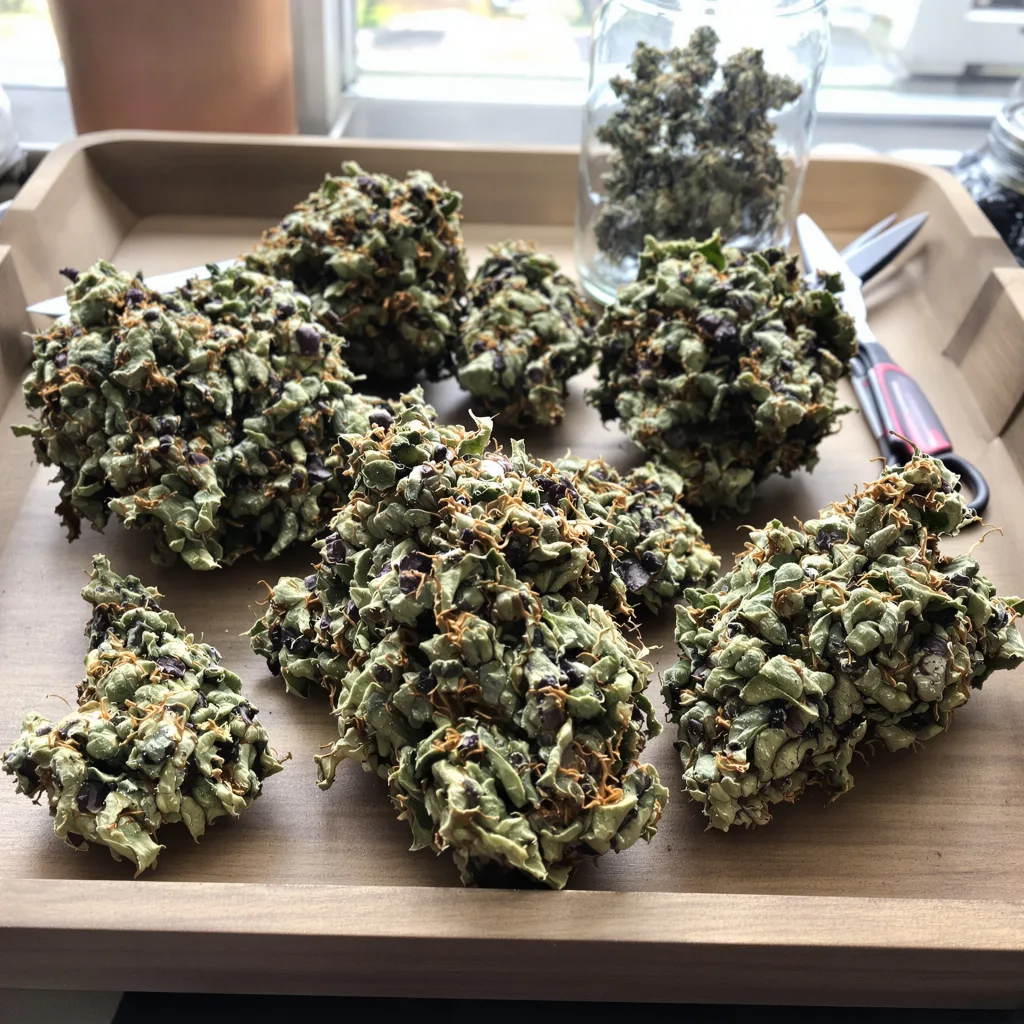 Wedding Pie 78% indica / 22% sativa flower with visible trichomes