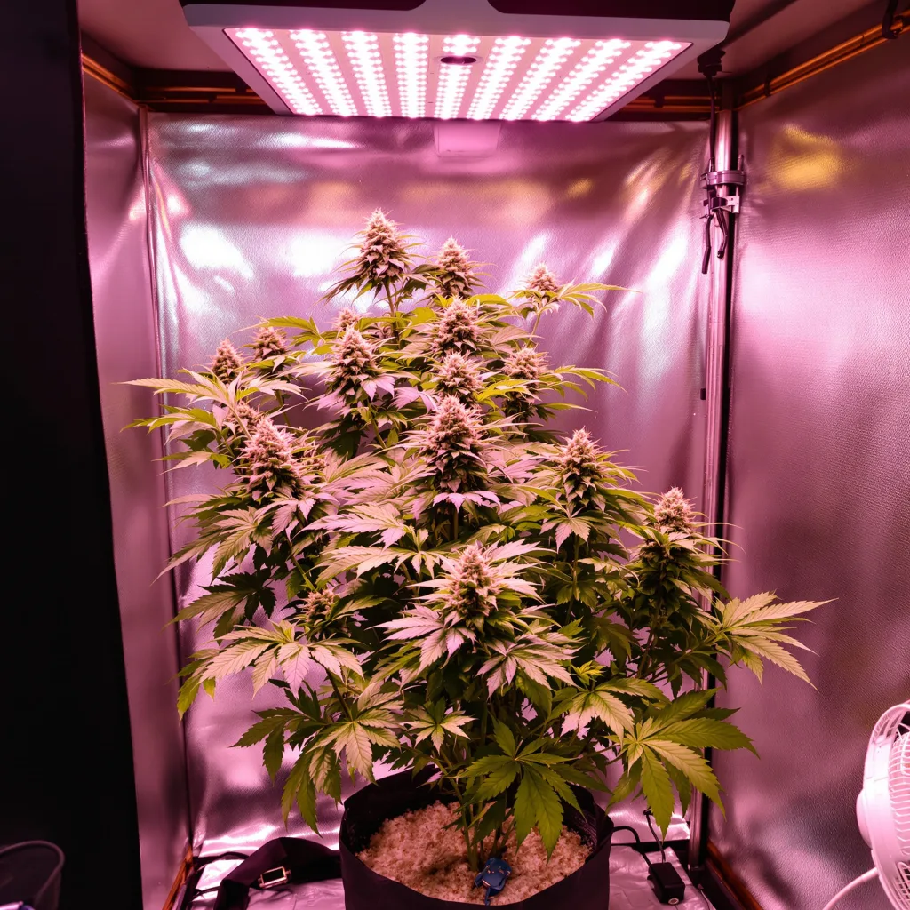 Whitaker Blues 77% indica / 23% sativa flower with visible trichomes