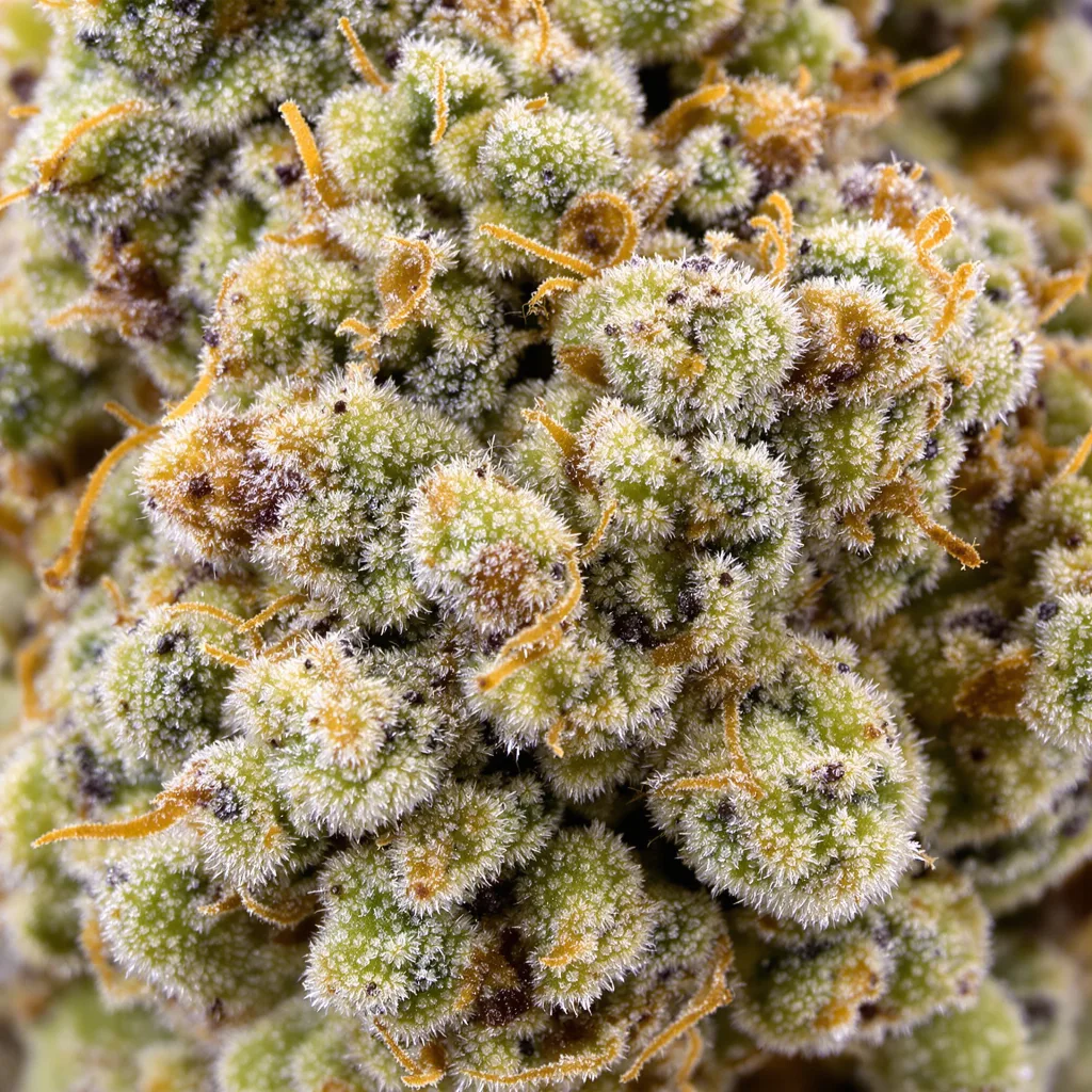 White Berry cannabis bud close-up showing dense forest-green nugs