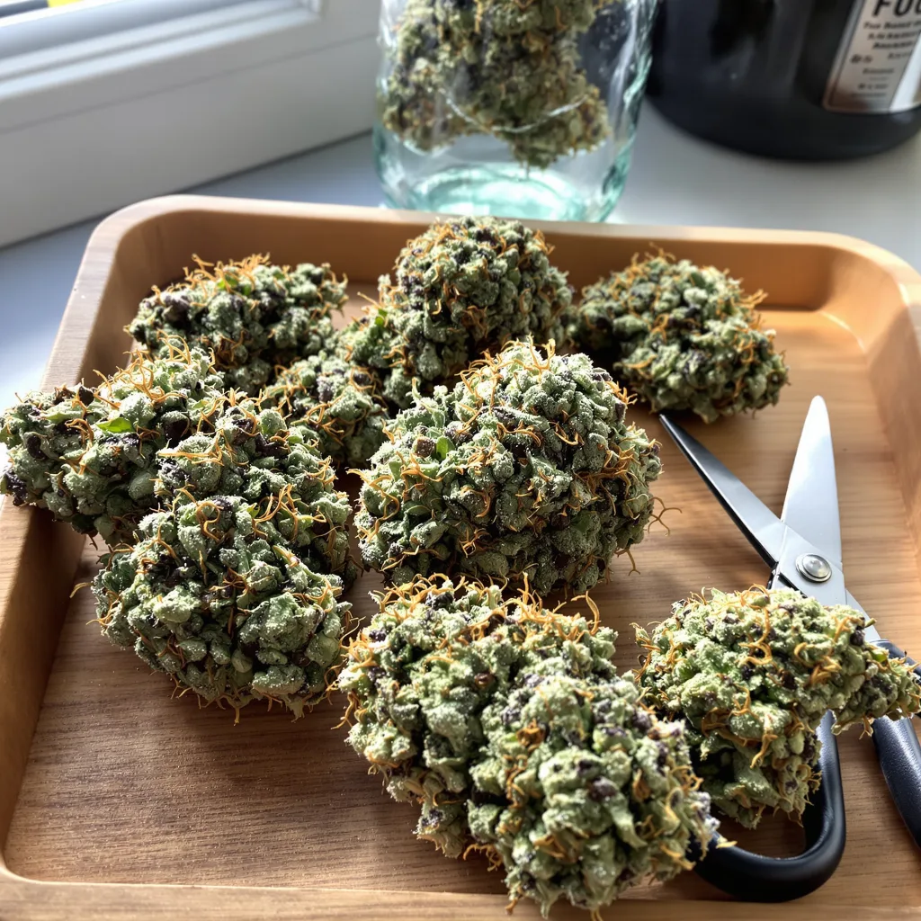 White Fire OG 60% indica / 40% sativa flower with visible trichomes