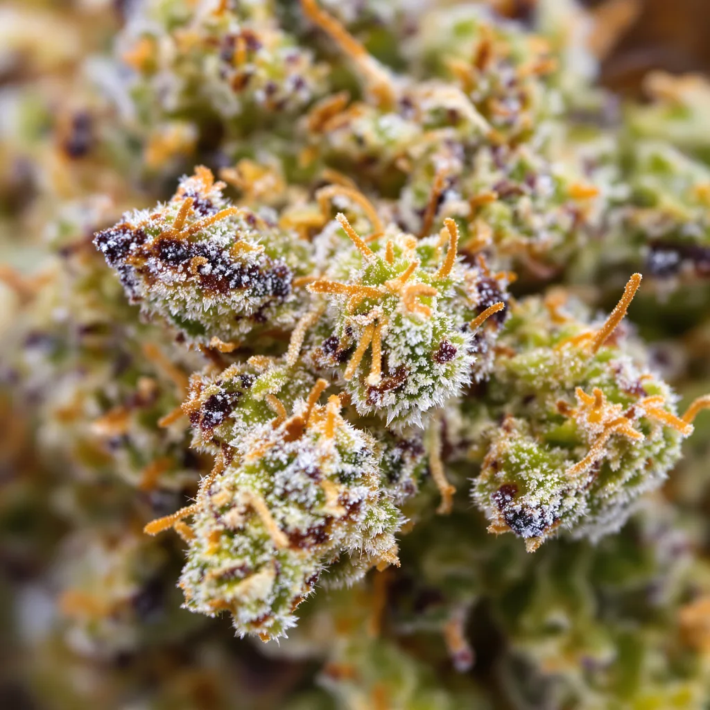 White Gold cannabis bud close-up showing dense forest-green nugs