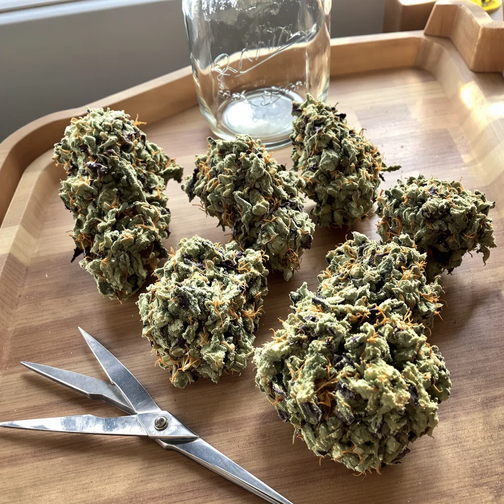White Gold 60% indica / 30% sativa flower with visible trichomes
