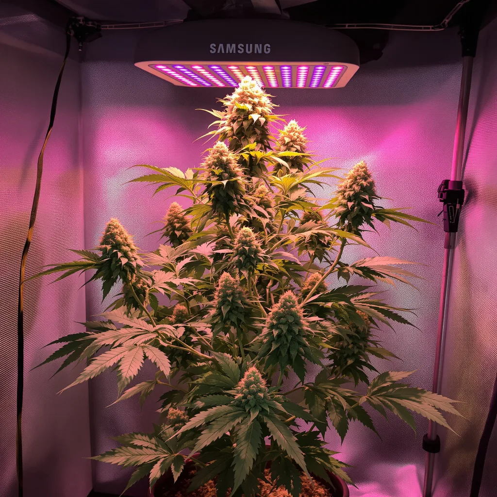 White Kush 64% indica / 36% sativa flower with visible trichomes