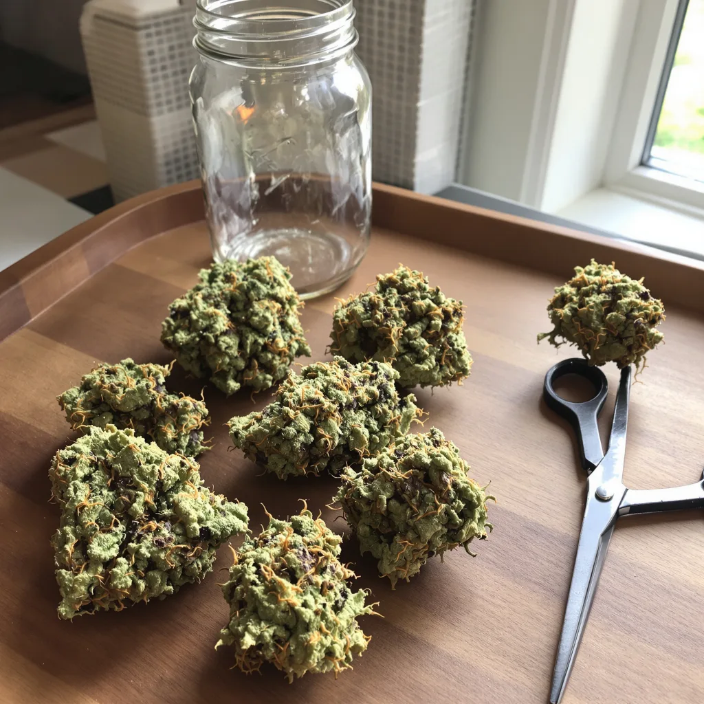 White Lightning 50% indica / 40% sativa flower with visible trichomes