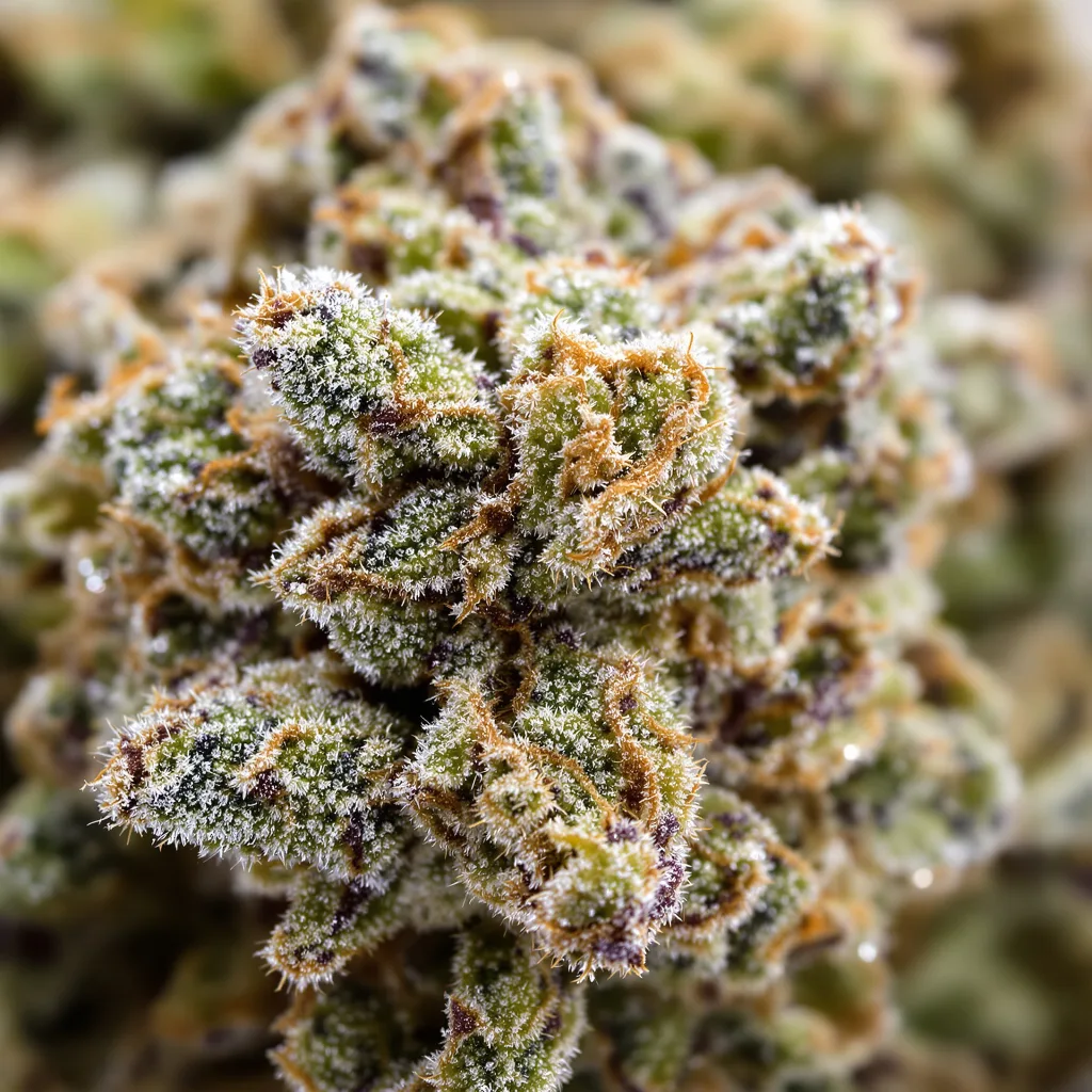 White Lightning cannabis bud close-up showing balanced bud structure with frosted trichomes