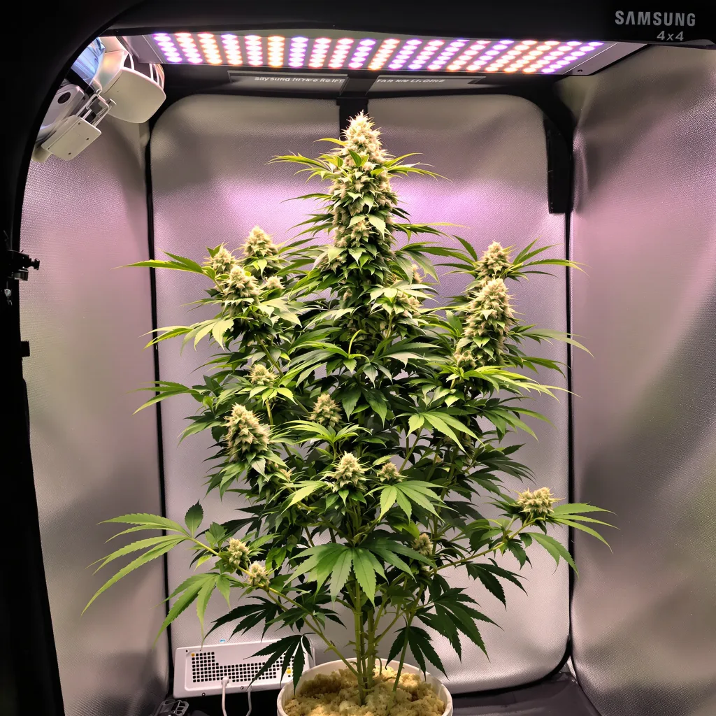 White Russian 50% indica / 50% sativa flower with visible trichomes