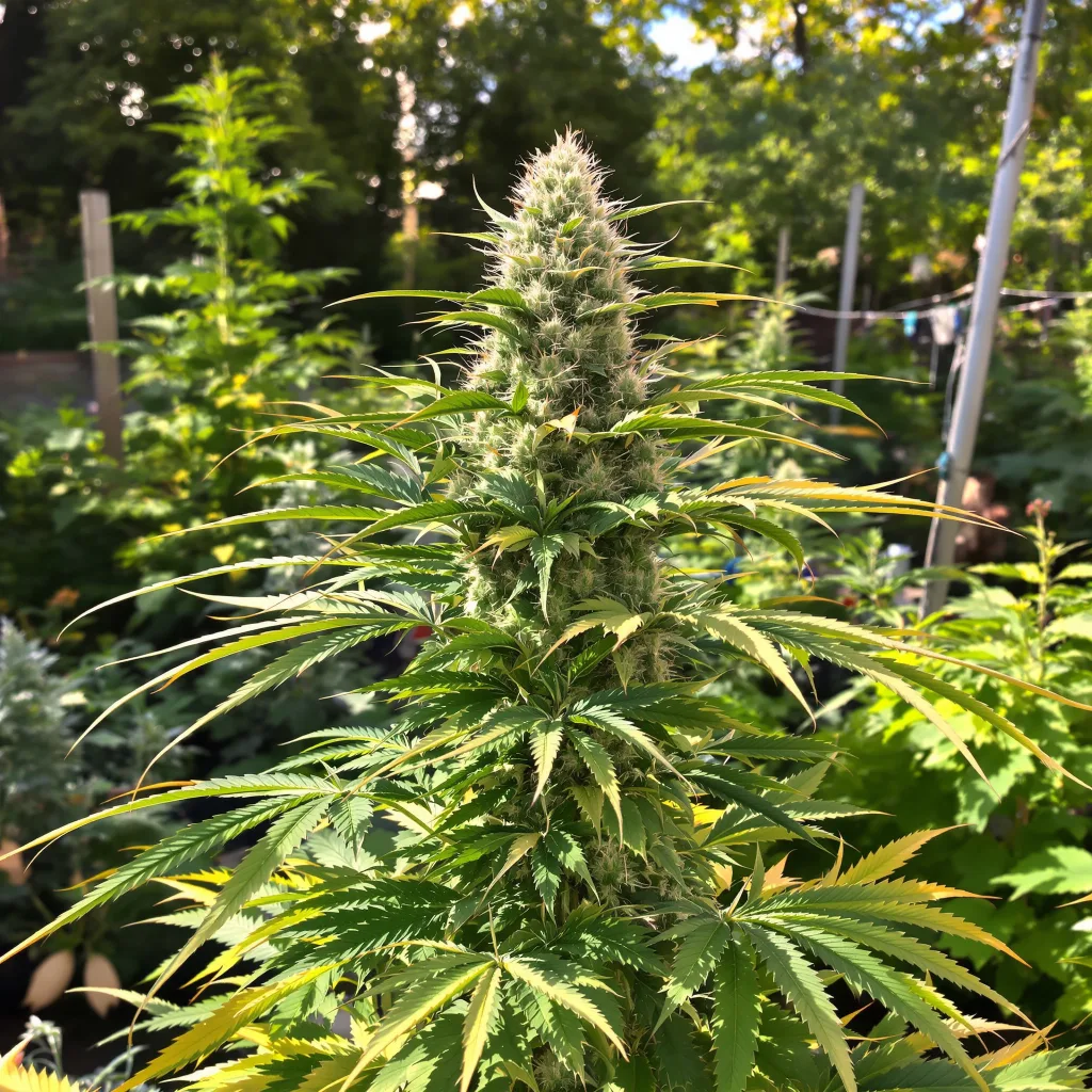 White Russian 50% indica / 50% sativa flower with visible trichomes