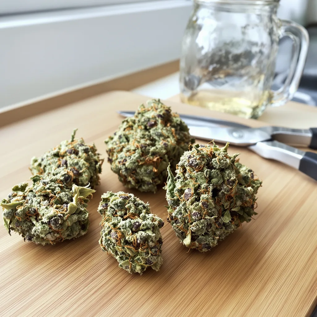 White Widow 50% indica / 40% sativa flower with visible trichomes