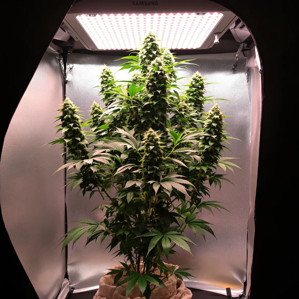 White Widow 50% indica / 40% sativa flower with visible trichomes