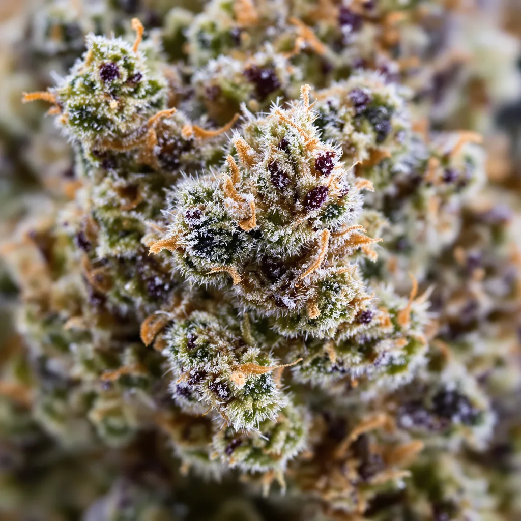 White Widow cannabis bud close-up showing balanced bud structure with frosted trichomes