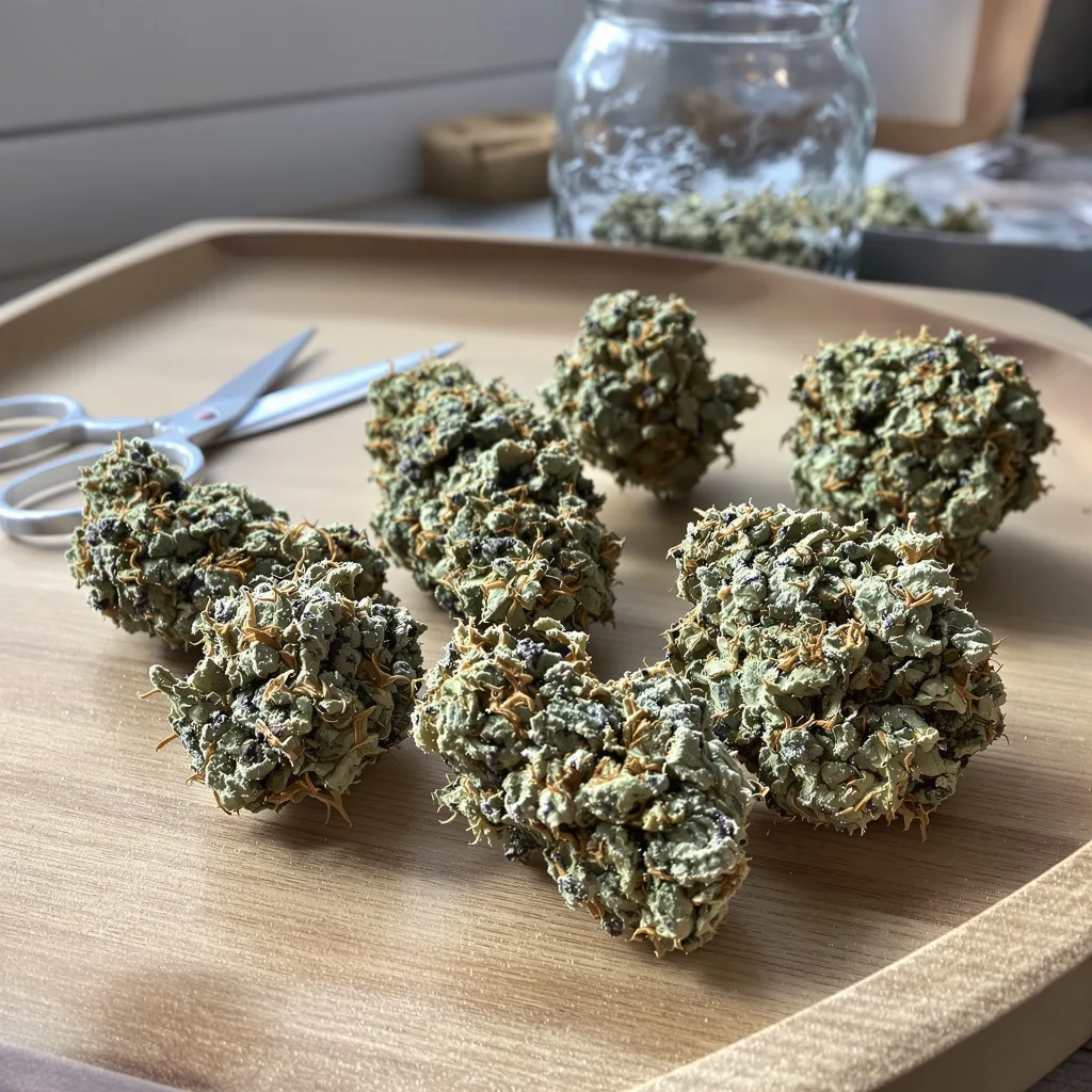 Whiteout 39% indica / 61% sativa flower with visible trichomes
