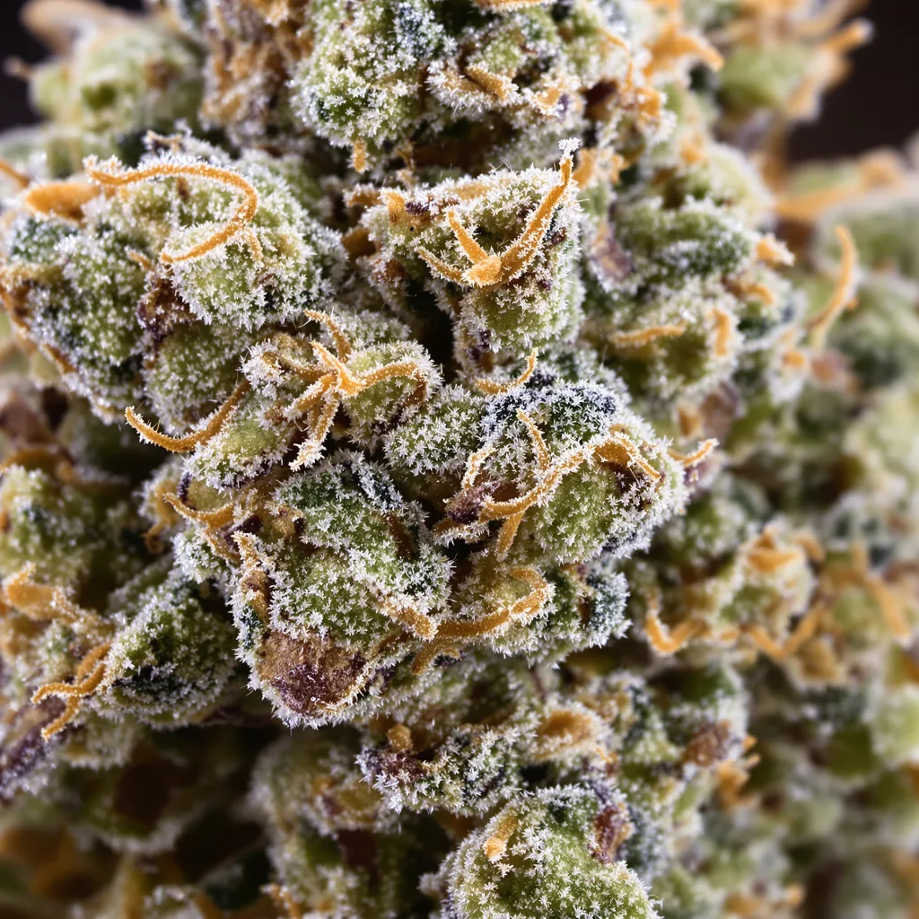 Willie Nelson cannabis bud close-up showing open-bud structure with orange pistils
