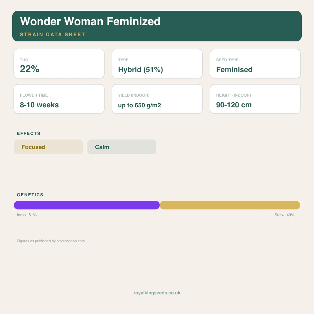 Wonder Woman 51% indica / 49% sativa flower with visible trichomes