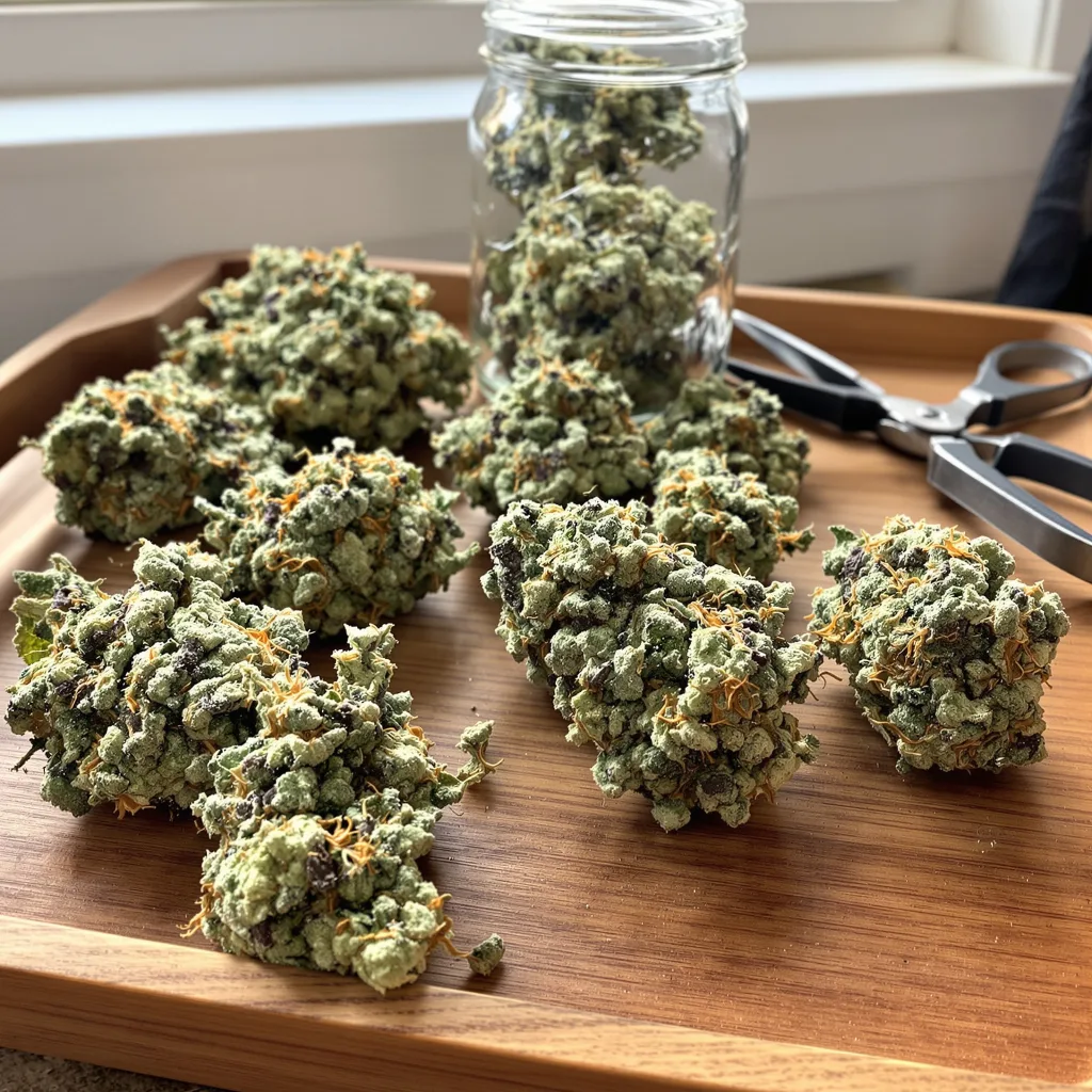 WTF 47% indica / 53% sativa flower with visible trichomes