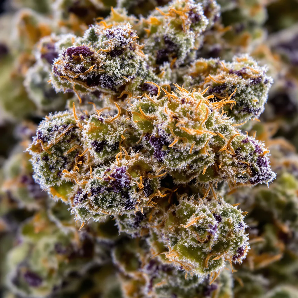 WTF cannabis bud close-up showing balanced bud structure with frosted trichomes