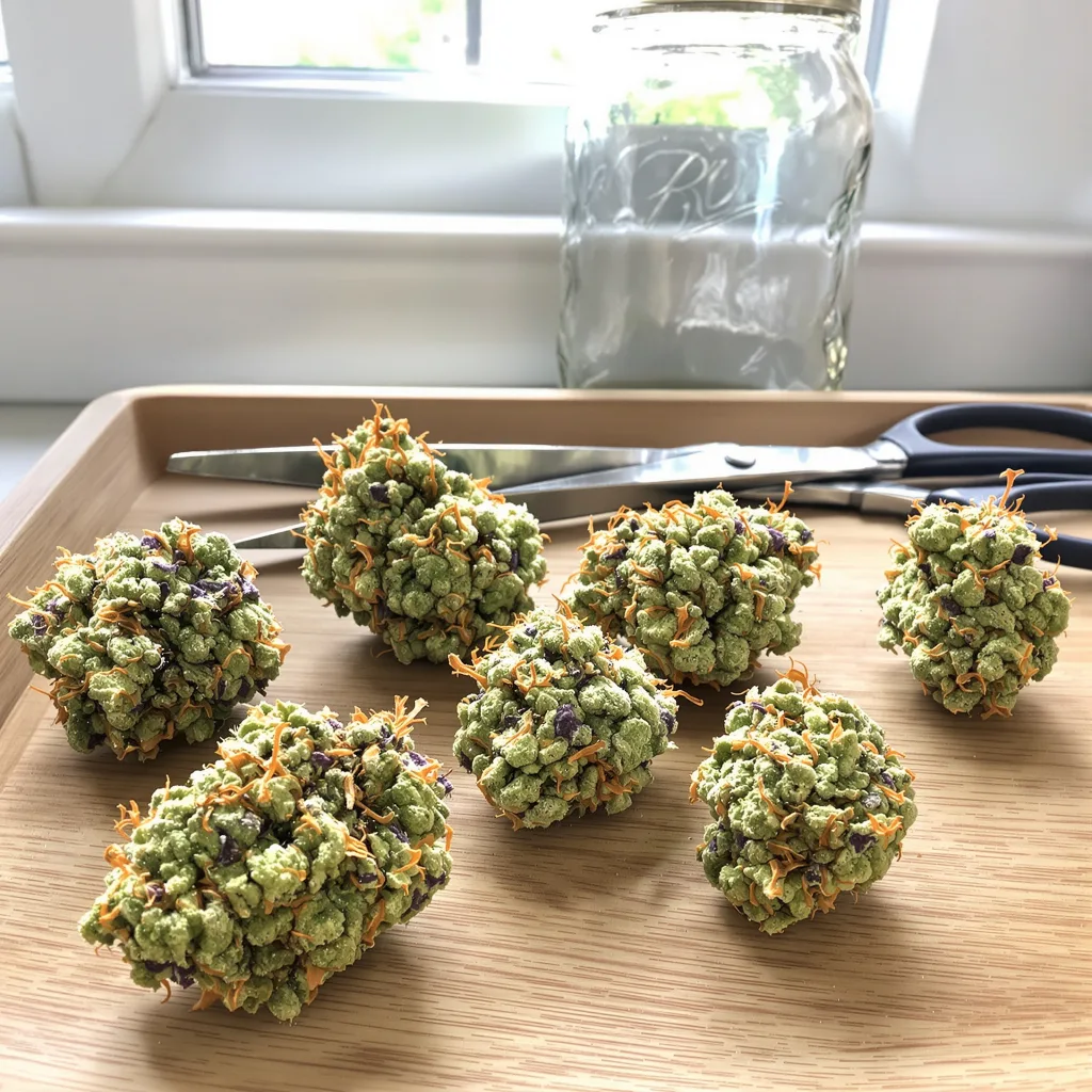 WTF 47% indica / 53% sativa flower with visible trichomes
