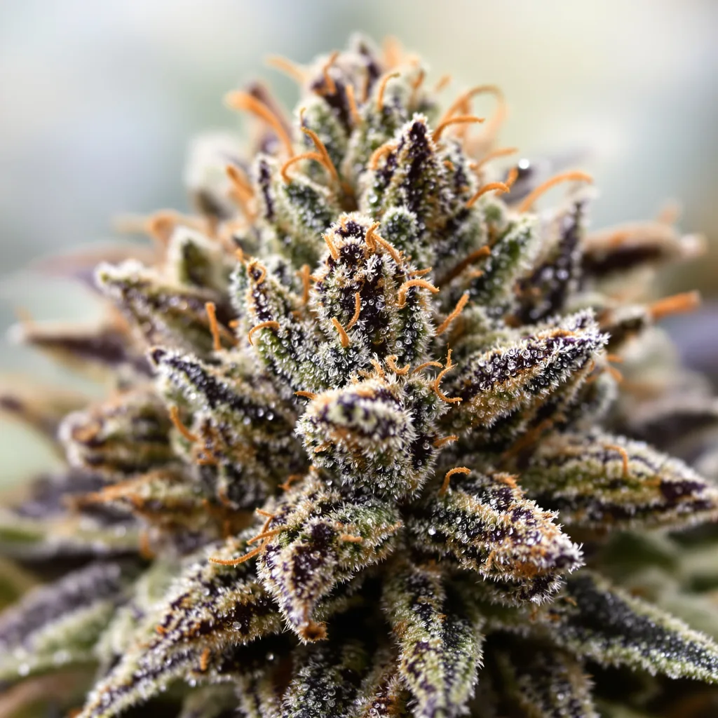 Yeti OG cannabis bud close-up showing dense purple-tinged calyxes