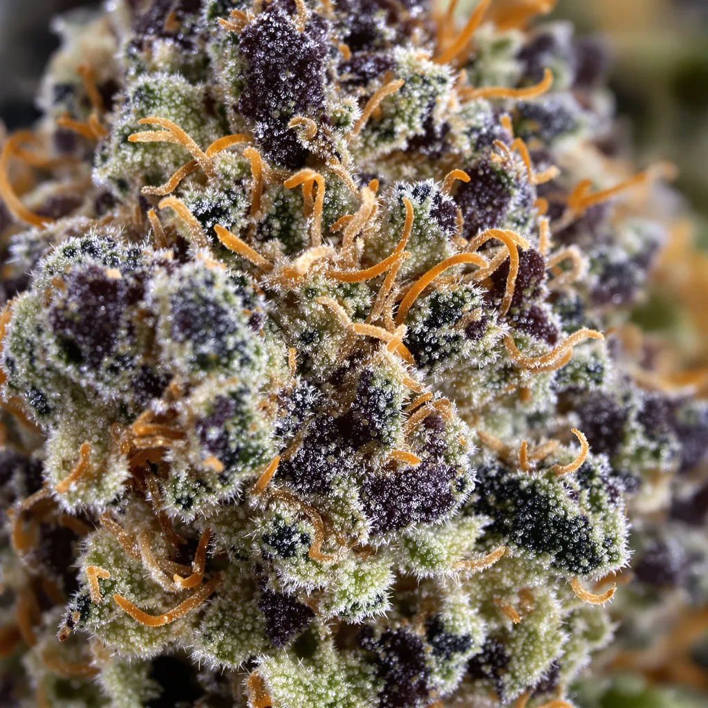 Yumboldt cannabis bud close-up showing dense purple-tinged calyxes
