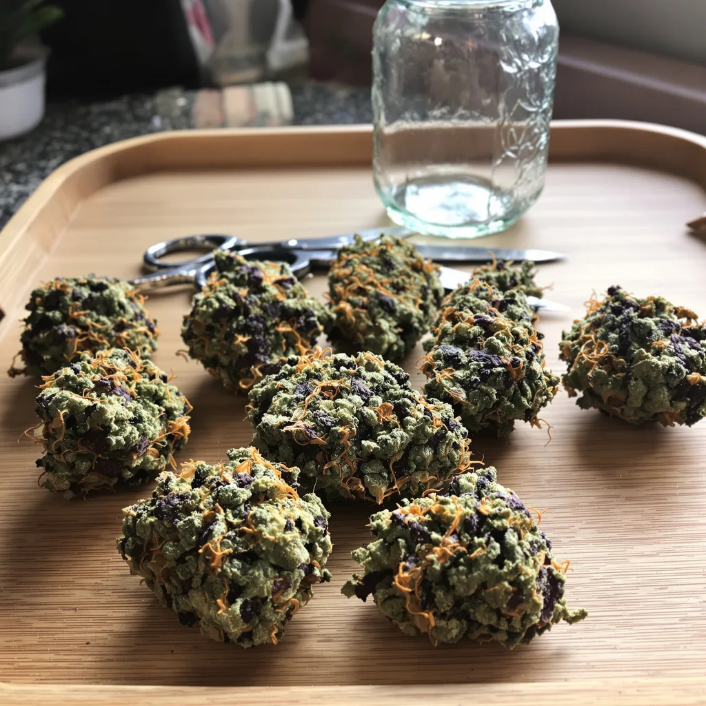 Yumboldt 71% indica / 29% sativa flower with visible trichomes